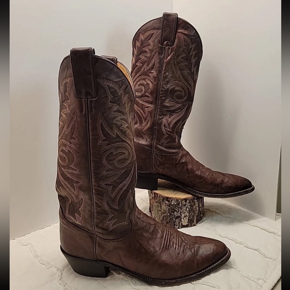 Justin Distressed Brown Leather Cowboy Boots Mens Size 9D - Picture 1 of 11